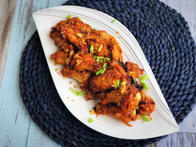 Suess saure Chicken wings-Marinade mit Roestzwiebeln und Honig