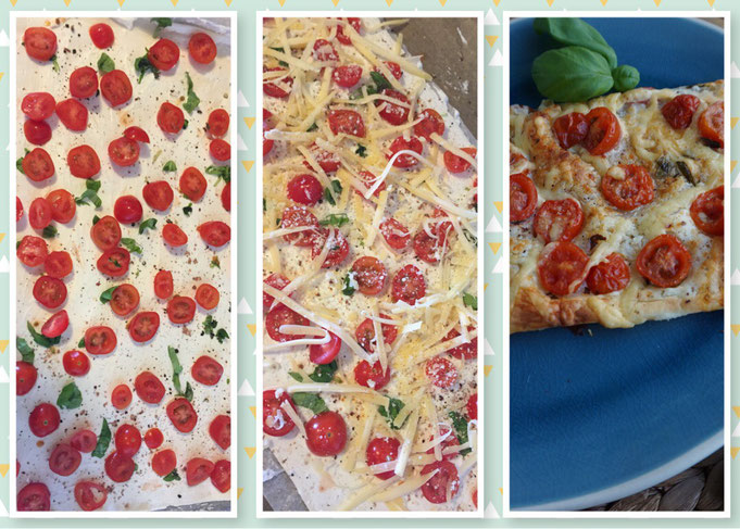 sommerliche Tomaten Tarte aus Blaetterteig l schnelle Tomaten-Basilikum-Tarte