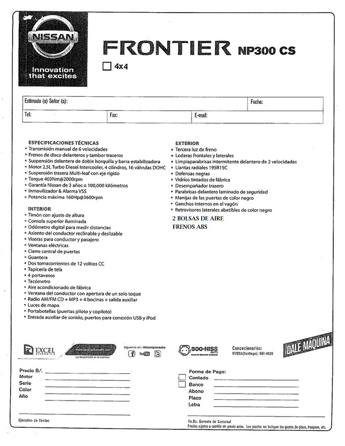 Nissan frontier cs 4x4 motor de cadena 6 velocidad con 160 hp