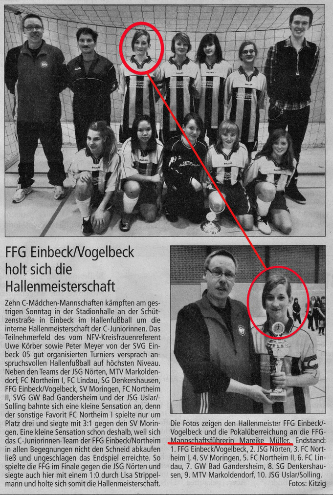 ...Mareike Müller vom SV Amelsen erfolgreich als Mannschaftsführerin der C-Mädchen der FFG Einbeck-Vogelbeck. Herzlichen GLückwunsch von der Klein-Gallien Redaktion