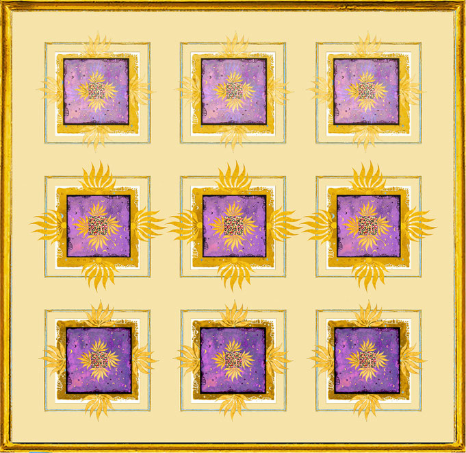 " Magic Scarf " Block Gold Lilac 1, Print on silk and paper, gilded from hand 