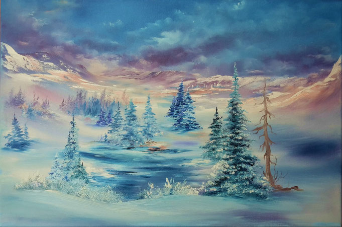 Landschaftsmalerei, Winterlandschaft, Öl auf Leinwand