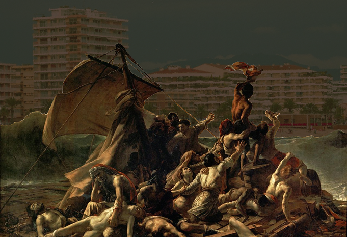 Le Radeau de La Méduse deThéodore Géricault arrivant à Fréjus Plage après 200 ans d'errance.