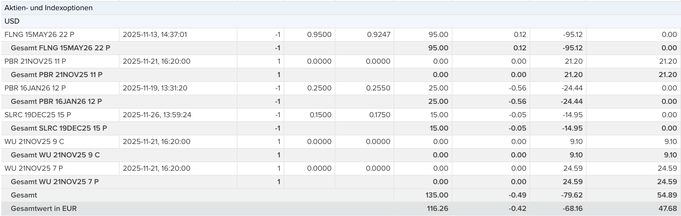 Aktien- und Indexoptionen im Maximum Dividend Depot im vergangenen Monat