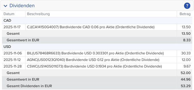 Dividenden im Maximum Dividend Depot im vergangenen Monat