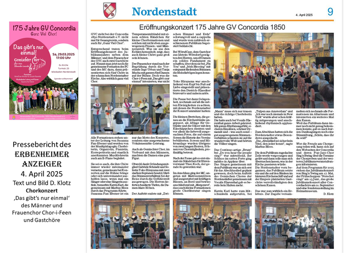 Pressebericht Erbenheimer Anzeiger 4.April 2025 Text und Bild D.Klotz