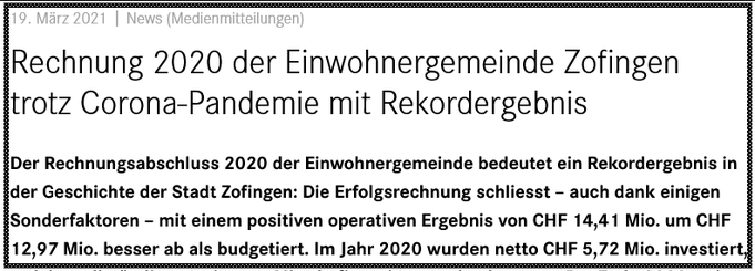 Medienmitteilung Stadt Zofingen März 2021