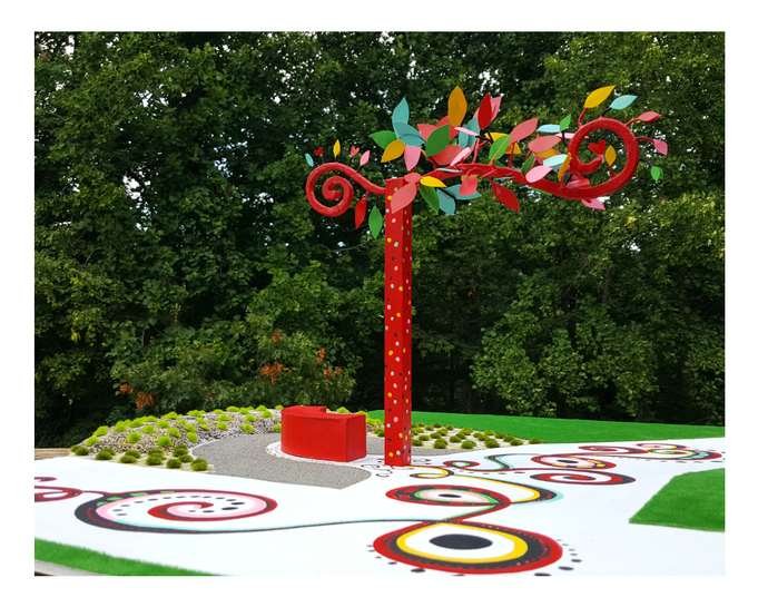 Exciting news! "The Gathering Tree" was awarded 2 Public Art Project Implementation Grants by Maryland State Arts Council through Glenmont Forest Neighborhood Civic Association. This scale model and photo is by artist, restorer and collaborator, Stuart Diekmeyer, who translated my design into a whole 3D structural concept and brought it to life. The sculpture and ground mural will be located next to Glenmont Pavillion in Silver Spring, MD. The large sculpture will be built by fabricator Howard Connelly in Fall 2023, more details coming soon.