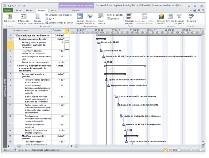 Impresión de pantalla de MS-Project