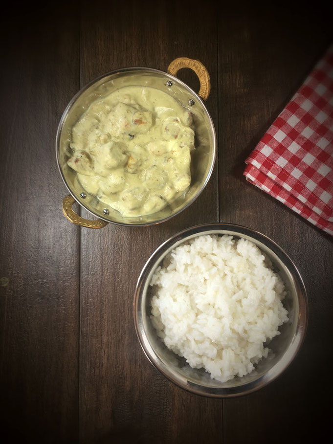 Shahi Paneer vegan mit Tofu aus dem Thermomix indische Zwiebel Sahne Soße mit Cashewkernen und Mandeln
