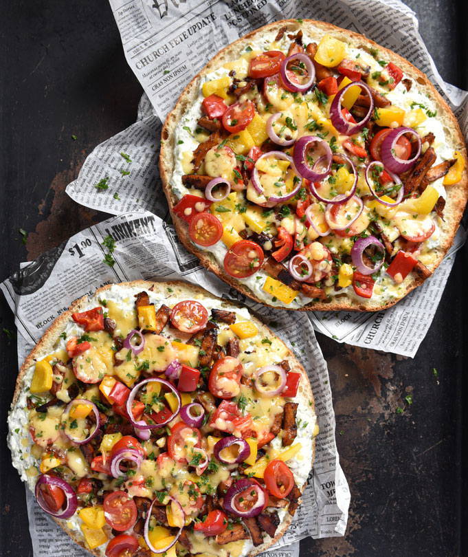 Gyros Fladenbrotpizza, deftig, lecker, vegetarisch, vegan machbar, Thermomix