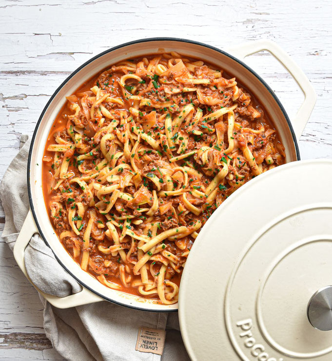 Spätzle Topf mit Hackfleisch oder Hackersatz und Spitzkohl, vegetarisch, vegan möglich, Thermomix