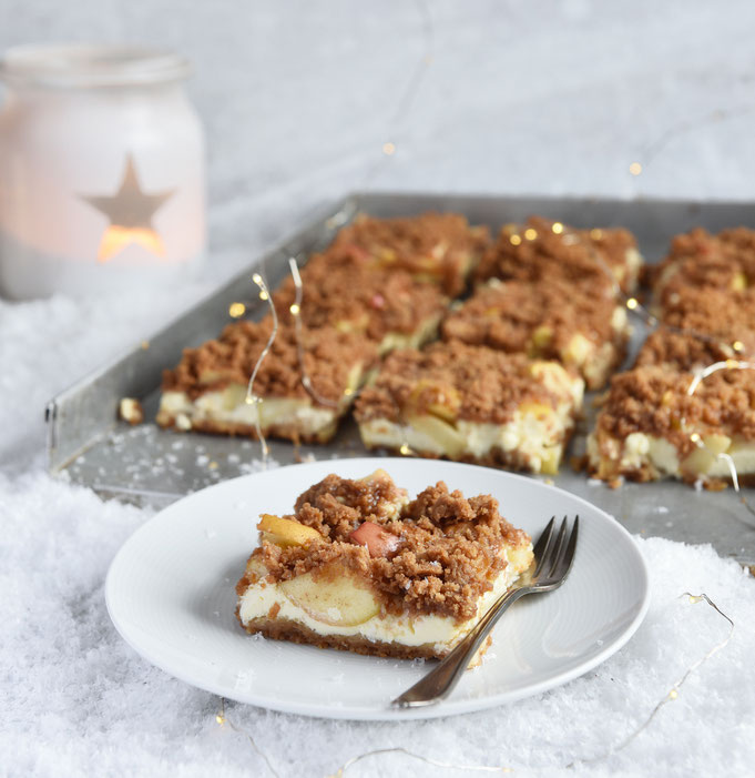 Apfelkuchen, Spekulatius Quark Streuselkuchen mit Apfel, weihnachtlicher Streuselkuchen vom Blech, vegan möglich, Thermomix