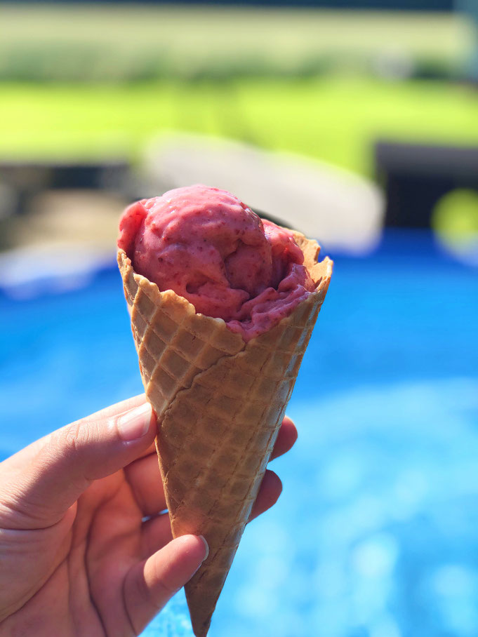 Erdbeereis vegan, Eis vegan, Nicecream, Eis Thermomix, gesundes Eis, Eis ohne Sahne