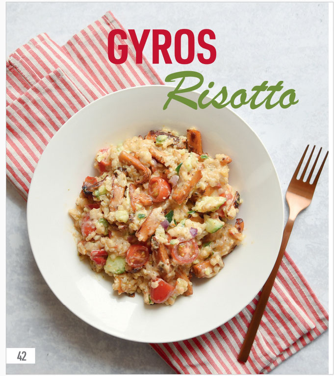 Gyros Risotto mit Tzatziki Frischkäse, Paprika, Zwiebeln, Tomaten