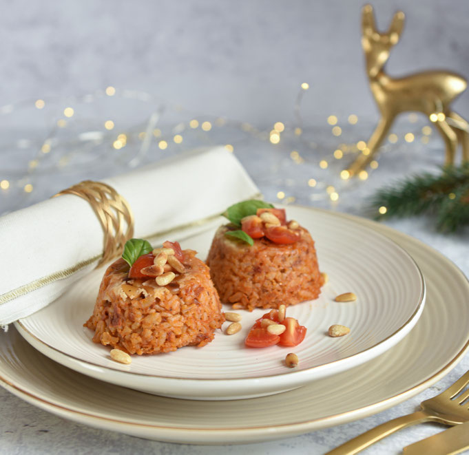 Risotto Pasteten mit Tomaten und Pinienkernen, vegetarische Weihnachten, weihnachtliche Vorspeise, Thermomix