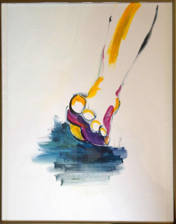 BREMSFUSS, Acryl auf Papier,  50 cm * 70 cm, gerahmt 56,5 cm * 71,5 cm