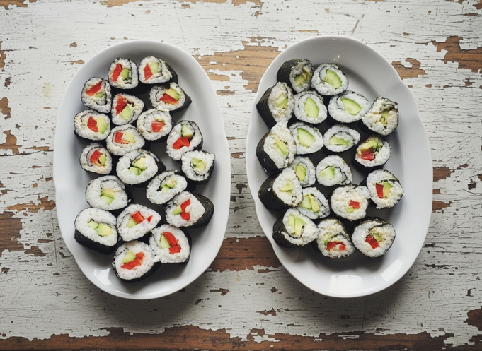 Sushi vegan, Sushi mit Frischkäse, Maki Rolls vegan