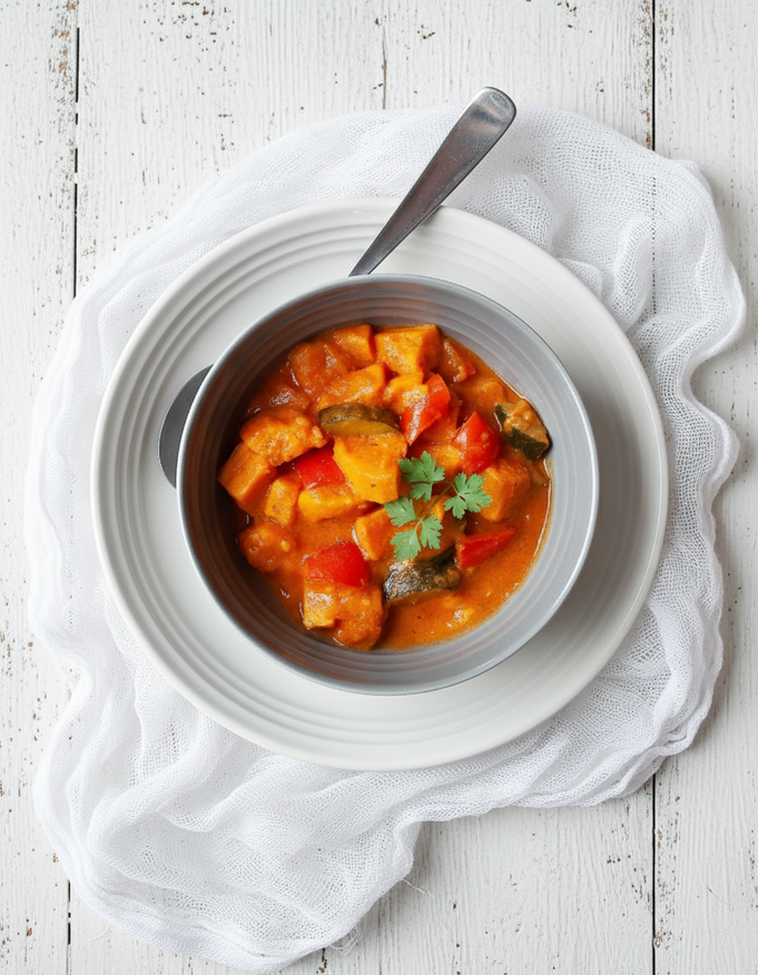 Süßkartoffel Curry mit Zucchini und Paprika, Thermomix
