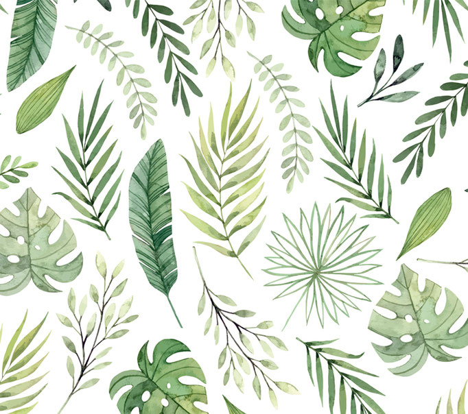 nachhaltige ECO Vliesbordüre mit dezenten grünen Blättermotiven in Aquarell Art 