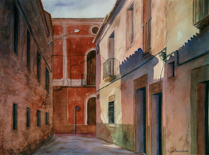 La casa roja de Trujillo 2008, acuarela 38.5X51 cm