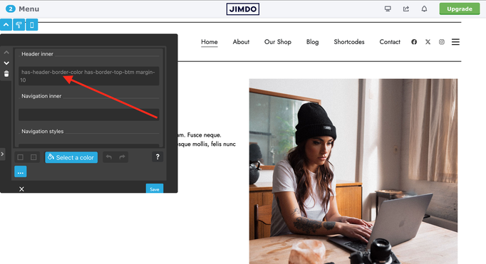 Style Editor Matrix themes Jimdo has-shadow