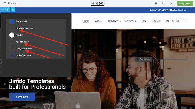 Style Editor Matrix themes Jimdo has-shadow