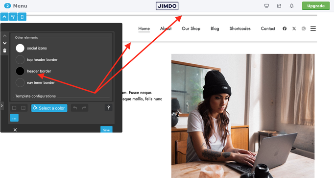 Style Editor Matrix themes Jimdo has-shadow
