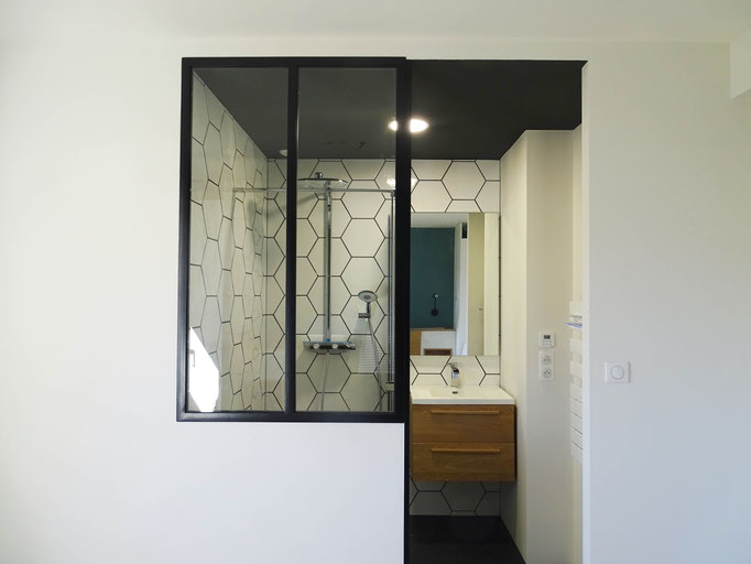 Architecture interieure decoration agencement la maison 17 quimper finistere salle de bain suite parentale verrière chambre 