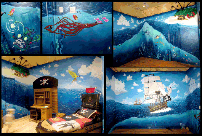 All 4 walls and treasure map ceiling mural for clients in Mesquite Tx