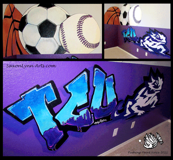 TCU Graffiti Style Sports Mural Fort Worth Tx