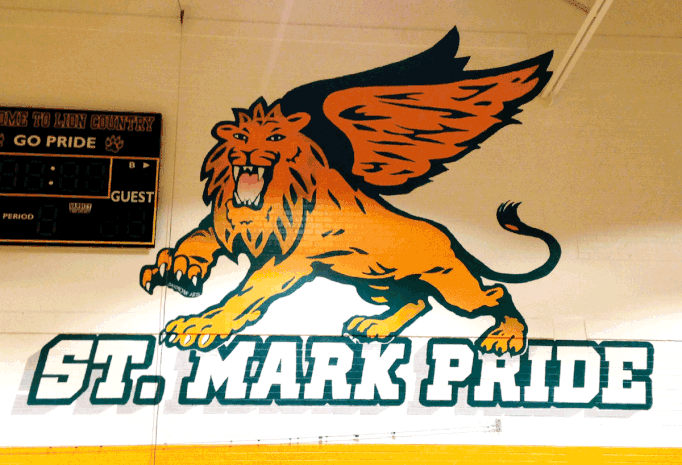 New Lion logo design and painted for St Mark Catholic School, Plano Texas