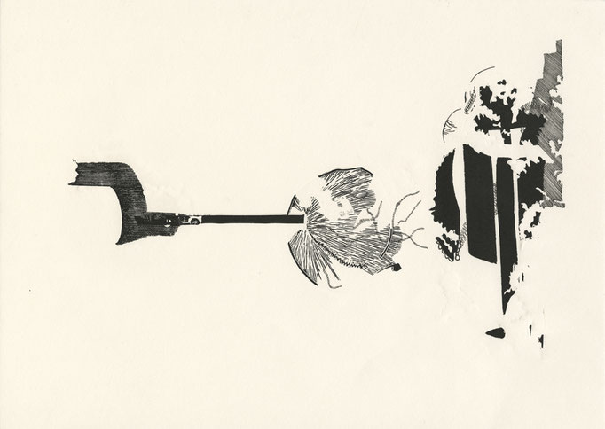 dämmergrau II.I, 29,5x42cm, Linolschnitt und Tuschezeichnung, 2017