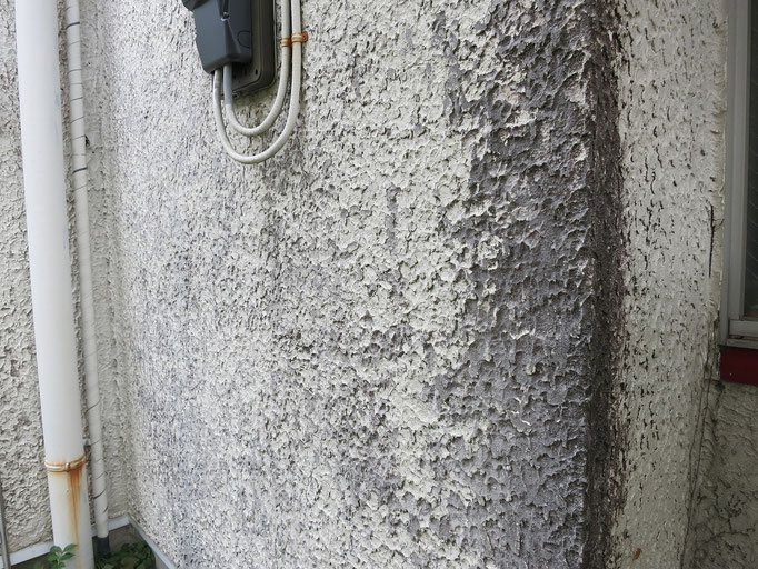 外壁/慢性的な雨水の垂れによる塗膜の剥がれ