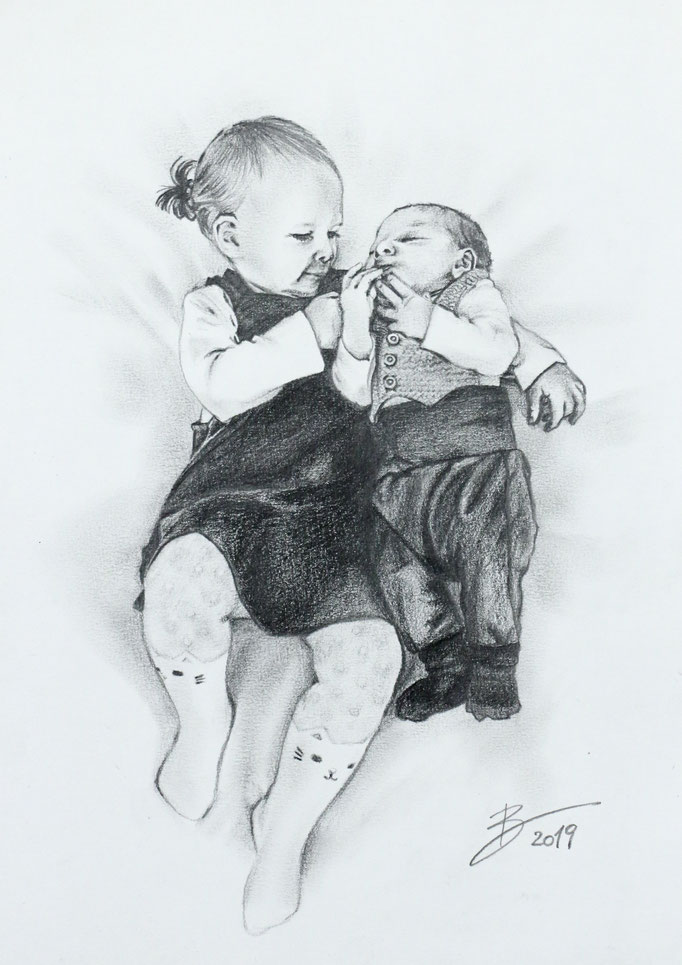 Portrait "Kinder" - DIN A4 - Graphitstift auf Papier