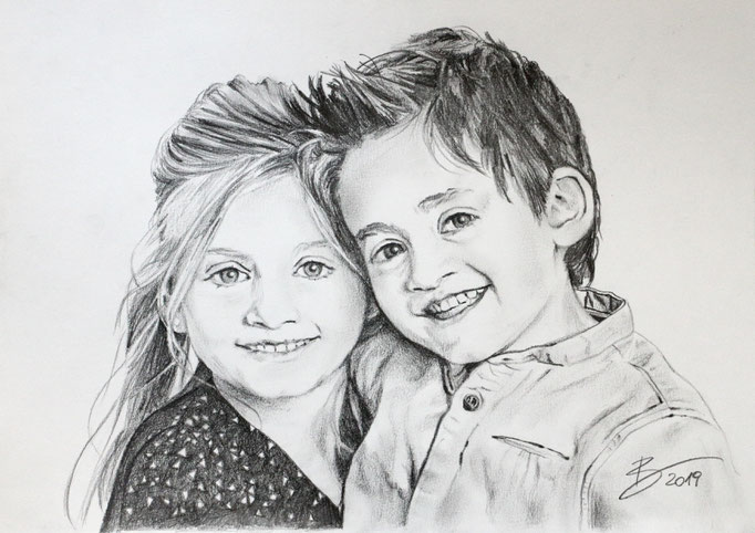 Portrait "Mariella & Dominik" - DIN A4 - Graphitstift auf Papier