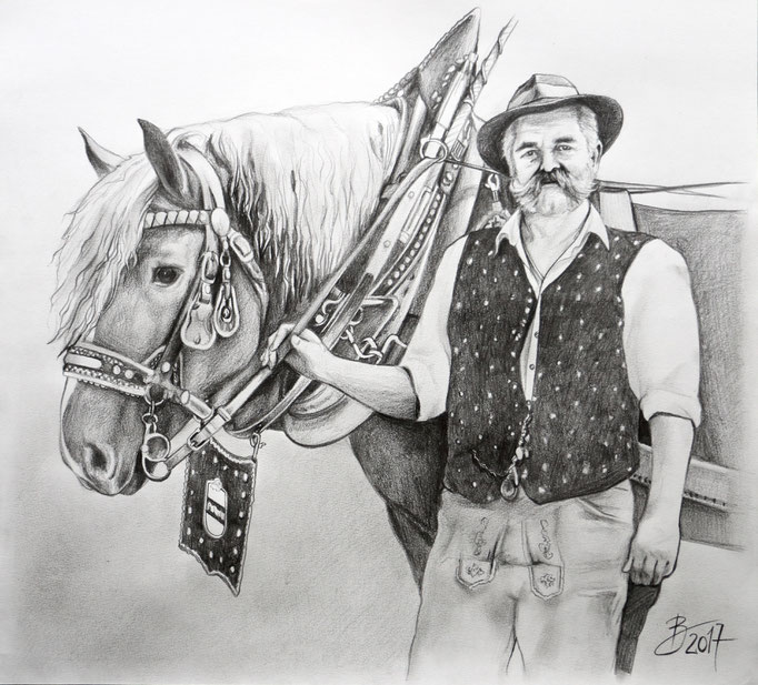 "Mann mit Pferd" - 38x42cm - Graphitstift auf Papier