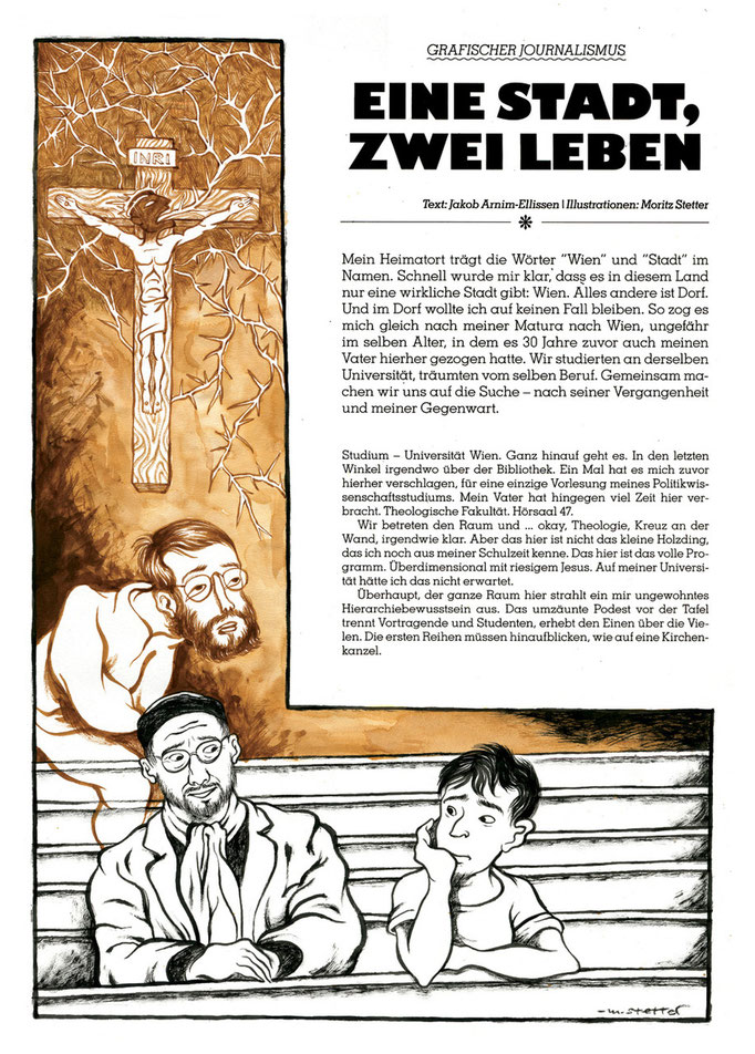 Illustrationen zu einem Text von Jakob Arnim-Ellissen über Generationskonflikte und die Stadt Wien. Erschienen im READ-Magazin #16. © 2015 Moritz Stetter