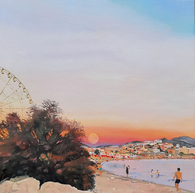 Plage du prado, Marseille, Oil on Canvas, 70 x 70 cm