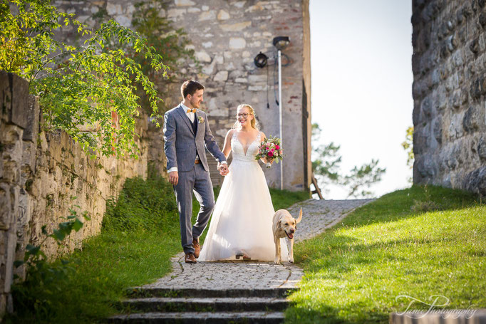Hochzeitsreportage am Schloss Heidenheim mit Hund