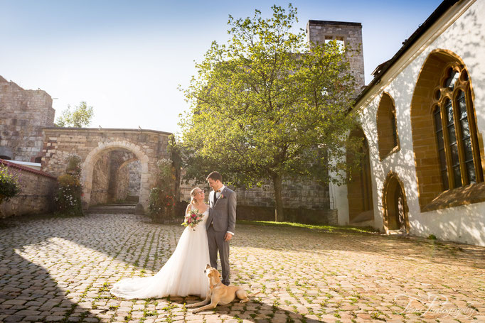 Hochzeitsfotograf am Schloss Heidenheim mit Hund