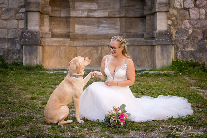 Hochzeitsfotografie am Schloss Heidenheim mit Hund