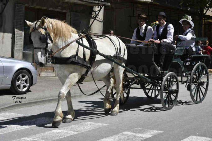 Défilé de calèches de 1900 dans les rues de Villeneuve d'Aveyron le 15 mai 2016 - Attelage simple de cheval lourd - calèche 4 roues sans capote - 5