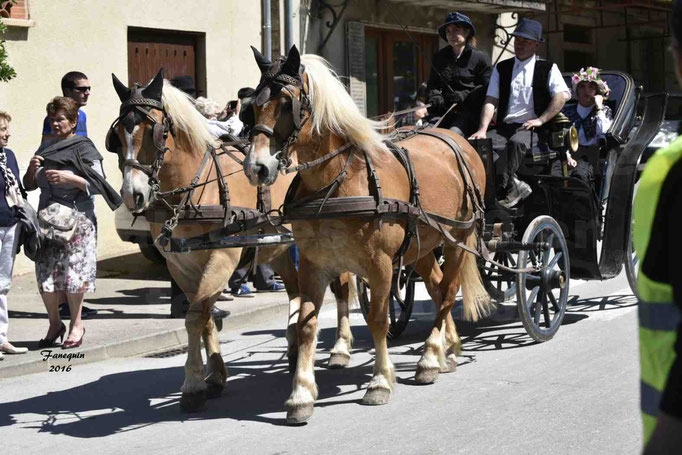 Défilé de calèches de 1900 dans les rues de Villeneuve d'Aveyron le 15 mai 2016 - Attelage en paire chevaux lourds - calèche 4 roues - 5