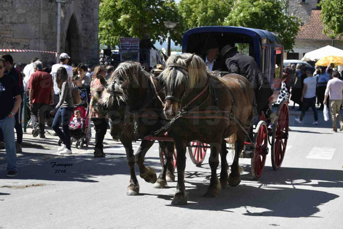 Défilé de calèches de 1900 dans les rues de Villeneuve d'Aveyron le 15 mai 2016 - Attelage en paire chevaux lourds - calèche 4 roues "fermé" - 5