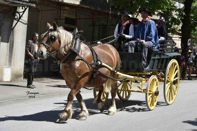 Défilé de calèches de 1900 dans les rues de Villeneuve d'Aveyron le 15 mai 2016 - Attelage simple de cheval lourd - calèche 4 roues  "paysan" - 5