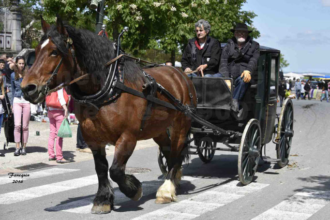 Défilé de calèches de 1900 dans les rues de Villeneuve d'Aveyron le 15 mai 2016 - Attelage simple de cheval lourd - calèche 4 roues roues fermé - 4
