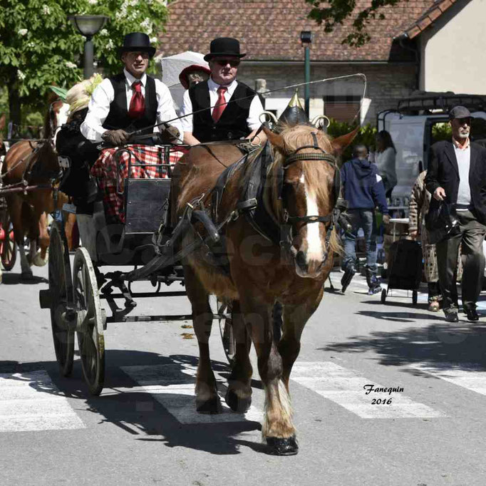 Défilé de calèches de 1900 dans les rues de Villeneuve d'Aveyron le 15 mai 2016 - Attelage simple de cheval lourd - calèche 4 roues sans capote - 3
