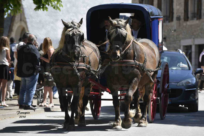 Défilé de calèches de 1900 dans les rues de Villeneuve d'Aveyron le 15 mai 2016 - Attelage en paire chevaux lourds - calèche 4 roues "fermé" - 1