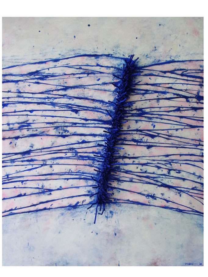 "La Poussée en bleu",technique mixte,150x100cm,2014